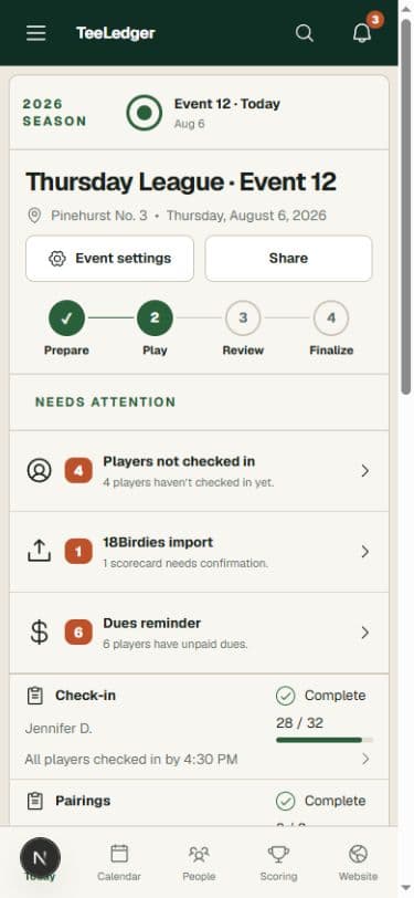 TeeLedger organizer app on a phone